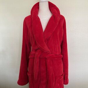 Victoria Secret Robe Cozy Plush Short Red Bathrobe Pocket Logo M/L Comfy